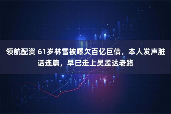 领航配资 61岁林雪被曝欠百亿巨债,本人发声脏话连篇,早已走上吴孟达老路