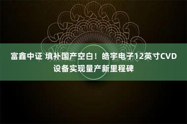 富鑫中证 填补国产空白！皓宇电子12英寸CVD设备实现量产新里程碑